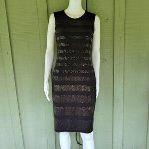 CALVIN KLEIN Black Sequin Striped Sheath Dress 4